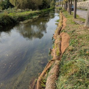 Mise en place de géotextile et de nouveaux boudins plantés d'hélophytes